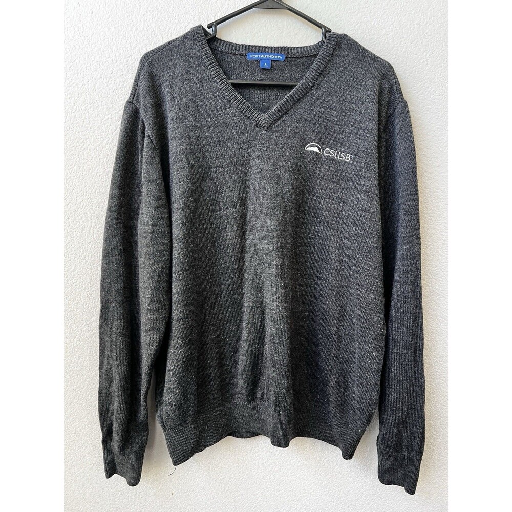 Port Authority CSUSB Mens V-Neck Sweater Size Large Charcoal Gray Knit